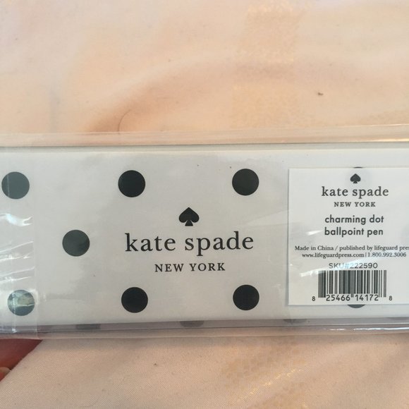 kate spade charming dot ballpoint pen black white polka dot nwt - Picture 8 of 10